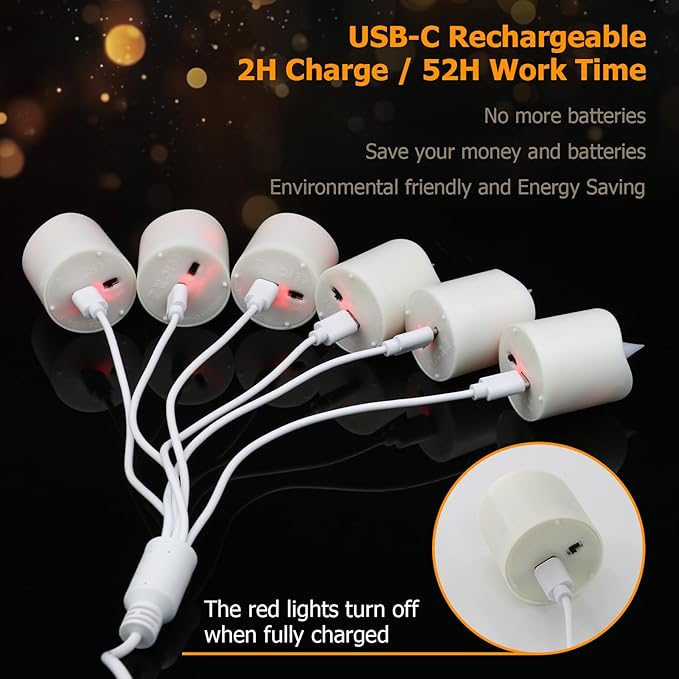PChero Rechargeable Flameless Tea Lights Candles with Remote Timer, 12 PCS Flickering Electric Fake LED Votive Candles with 2 USB Charging Cables for Wedding Christmas Fall Home Decor