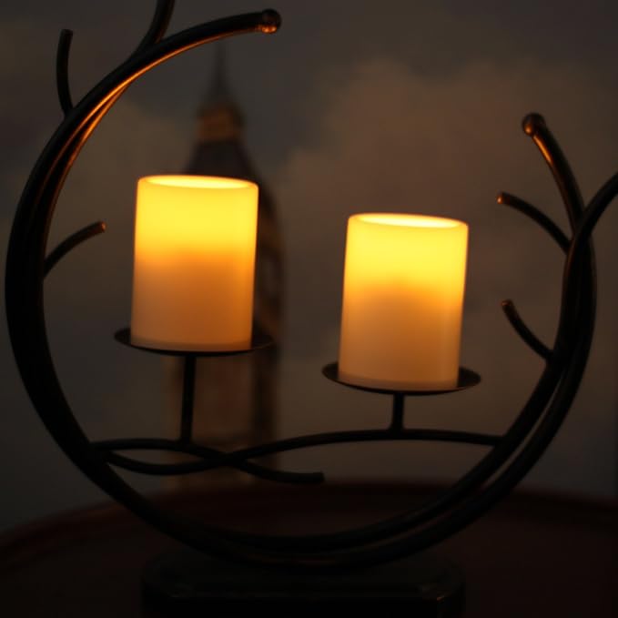 Flameless Outdoor LED Candle Set, Battery Operated Plastic Pillar Led Candle Light with Timer, 3 x 4, Ivory,Pack of 2