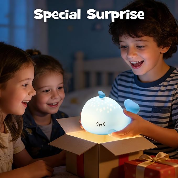 Whale Night Light Squishy Silicone Nursery Breastfeeding Nightlight with Timer 3-Level Warm White RGB Color Modes Cute Whale Lamp Rechargeable Touch Bedside Desk Sea Animal Lamp for Bedroom Dorm Decor