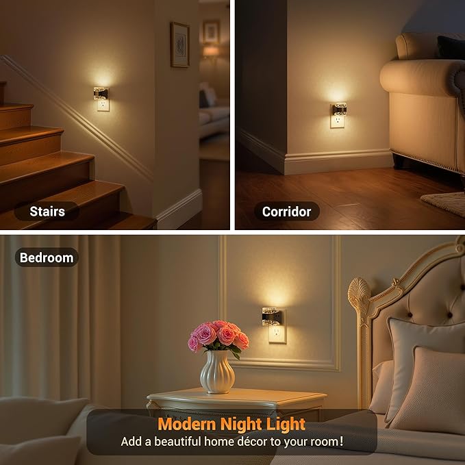 JandCase LED Night Light, Bubble Night Lights Plug into Wall, [2 Pack] Night Light Warm White 3000K & 5 Brightness Levels, Dimmable Nightlight with Dusk to Dawn Sensor for Bathroom Hallway Bedroom