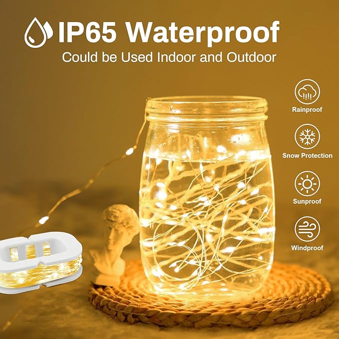 50LED Fairy Lights USB & Battery Powered, 16FT Warm White Fairy String Lights with 8 Modes & Timer, Cuttable Copper Wire Waterproof Twinkle Light Indoor Outdoor for Bedroom Wedding Christmas Decor