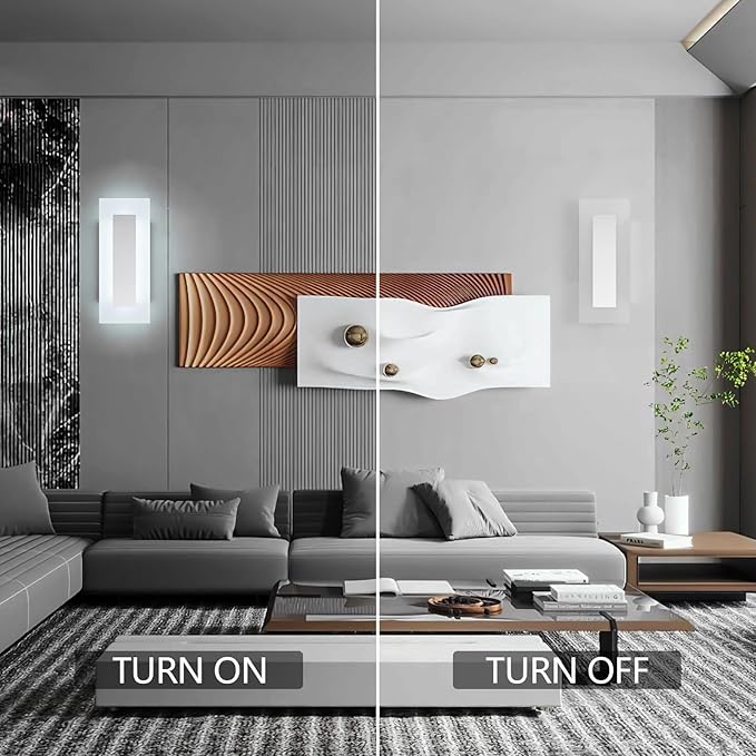 LMQNINE Modern Dimmable LED Wall Sconces Set of Two with 10%-100% Brightness Wall Light 9W 6000K Acrylic Chrome Wall Sconces Wall Lighting for Bedroom Living Room Hallway Staircase Corridor