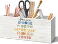 Mental Health Pen Holder Organizer for Desk Accessories, Inspirational Wooden Box Sign Desk Decorations for Therapy Counselor Office Classroom Decor,Mental Health Gifts