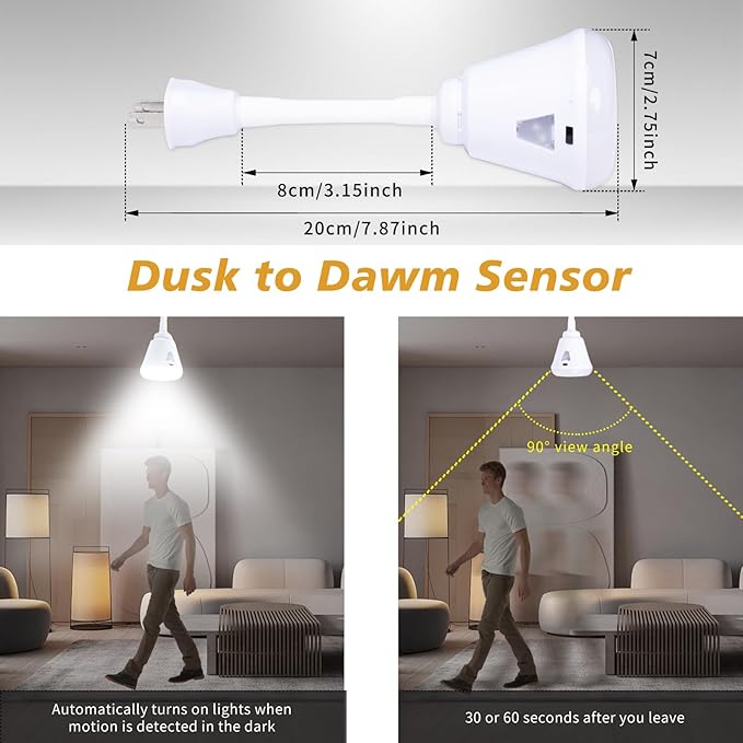2 Pcs Plug in Motion Sensor Night Light Indoor LED Infrared Motion Detector Night Light for AC Outlet, Dusk to Dawn Sensor, 360° Rotating for Stairs Garage, 6W Cool White Light US Plug