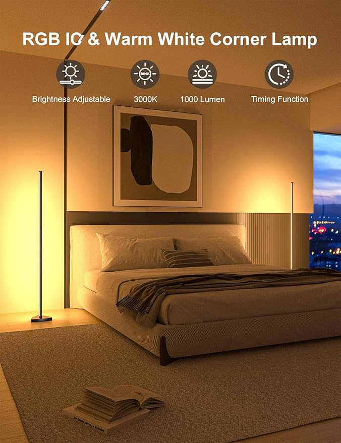 Corner Floor Lamp 70" 2 Pack, RGB IC LED Corner Lamp with APP and Remote Control, 16 Million Colors, Music Sync &Timing Function, Color Changing Ambient Light for Living Room, Bedroom, Gaming
