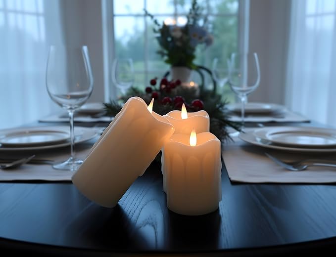 Flameless Pillar Candles Flickering with Remote Timer, Battery Operated LED Candles Up to 400 Hours, 3D Moving Flame Real Wax Candles. (Ivory with Dripping Tear)