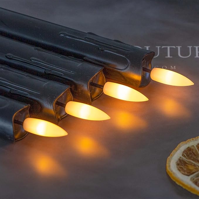 Flameless Flickering Taper Candles Two Remote, 7.5 Inch Black Battery Operated LED Window Candles Timer,Set of 8 Plastic 3D-Wick Dripping-Wax Effect Flameless Candlesticks(0.86”Dia,Warm Fire)