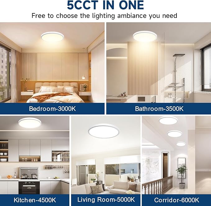 7.5Inch LED Ceiling Lights, 5 Colors Selectable (3000K/3500K/4500K/5000K/6000K) Flush Mount Ceiling Lights, Ultra Thin LED Lights Fixtures 0.87Inch for Dinning Room