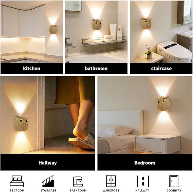 Motion Sensor Wall Light: 1200mAh Rechargeable Wall Sconce 2pcs Magnetic Stair Lights Indoor Wireless Wall Sconces Night Light for Bedroom Hallway Stairs Home Decor (Wood Grain)