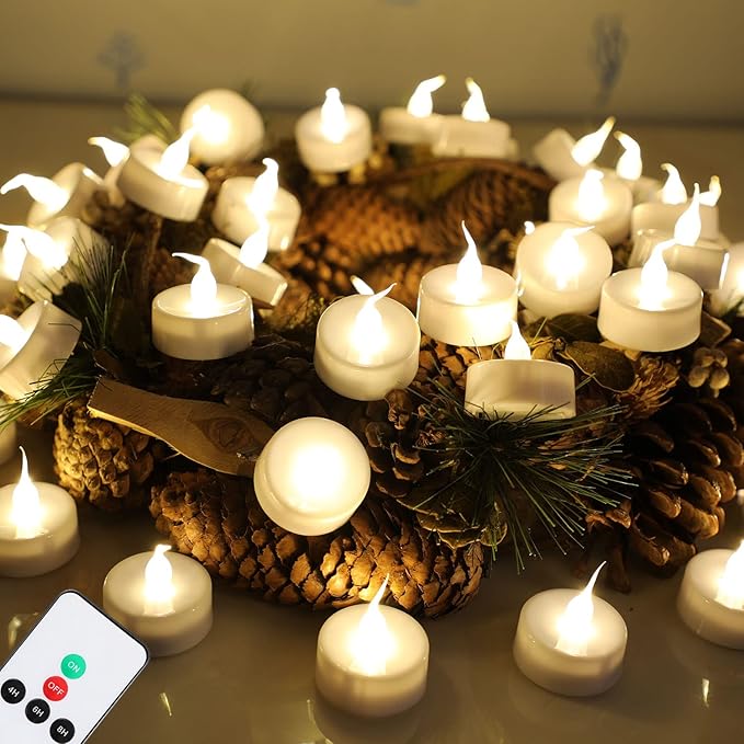 Topstone Flameless LED Candles with Remote Control - Warm White Flickering Battery Operated Candles, 400+ Hours Timer Function, 4H/6H/8H Auto-Off,Electronic Tea Lights for Home Decor, Wedding, Party