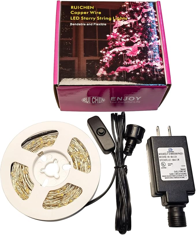 RUICHEN Plug in Fairy Lights with Switch, Waterproof 33 Ft 100 LED Silver Wire Starry String Firefly Lights for Christmas, Easter, Thanksgiving, Parties, Wedding, Vases, Craft, Warm White