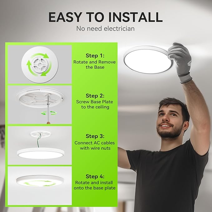 MODERN Super Thin 9inch 24W 2800lm Flush Mount LED Ceiling Light(NO Remote), 5000K Daylight, Undimmable Ceiling Light Surface Mount for Bedroom, Living Room, Dining Room (One Pack, White)……