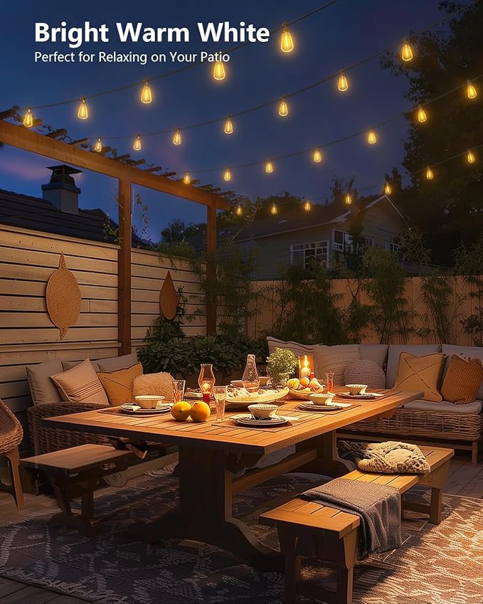 Brightown 58FT Solar String Lights Outdoor Waterproof with Remote, 25+1 LED Shatterproof Bulbs, Dimmable & Timable, 3 Light Modes - Commercial Grade Patio Lights for Garden Backyard Party Decor