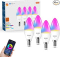 OHLUX Smart Candelabra LED Light Bulbs, 3.5W E12 Base, Compatible with Alexa Google Assistant, Color Changing Bulbs with 16 Million Colors, 2.4GHz WiFi, 4 Pack