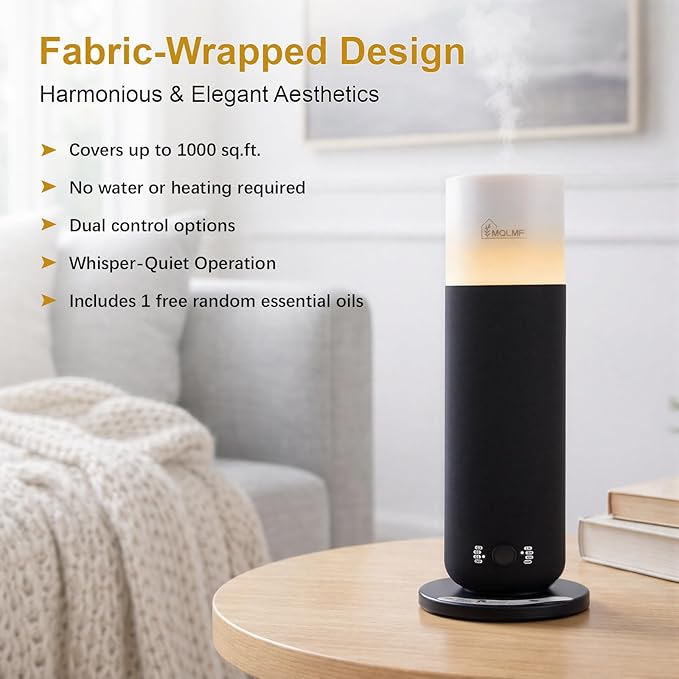 Hotel Collection Diffuser Machine,Fabric-Wrapped Design,Candlelight Atmosphere Lamp,1000 Sq Ft,Waterless Essential Oil Diffuser,Hotel Scent Diffuser,Scent Air Machine for Home - Weave Black