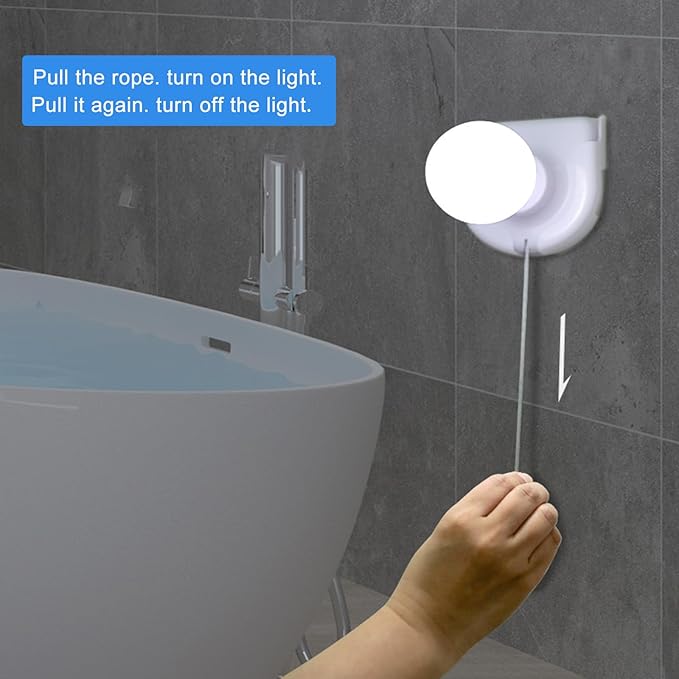 2 Pack Stick-Up Battery Operated Light Bulb, Battery Powered Wireless LED Closet Light Bulb, Self Adhesive Wall Mounted Light Fixture with Pull Chain for Cabinet Bedroom Living Room Kitchen