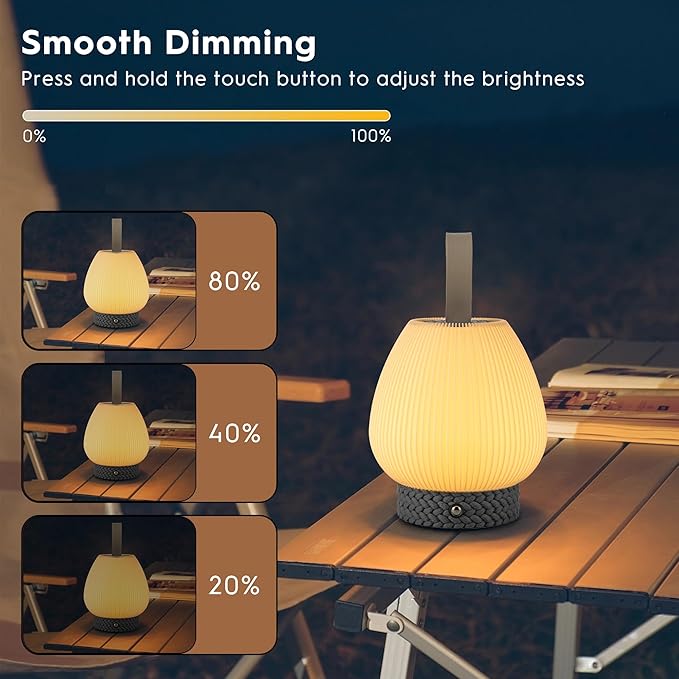 Touch Night Light, Dimmable Small Table Lamps, Rechargeable Portable Table Bedside Lamp for Bedroom, LED Lamp with Warm White Lights, Modern Nightstand Lamp for Living Room (Gray)