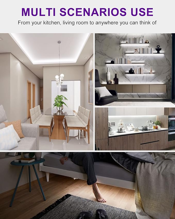 HitLights Cool White LED Strip Lights 5000K, 24.6ft High Density 12V Tape Light Dimmable, 900 LEDs, CRI >90, UL Listed, Flexible Rope Lights for Bedroom, Kitchen, Cabinet (Power Source Not Included)