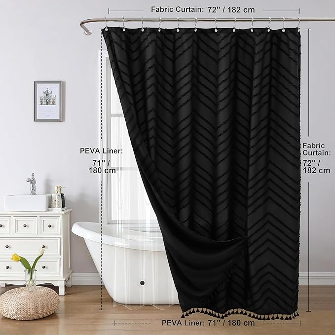 Bathroom Accessories Set-23Pcs Set, Complete Bathroom Decor, Bathroom Set with Shower Curtain & Liner Sets, Trash Can, Soap Dispenser,Modern Bath Essentials (Black, Bath Set+Shower Curtain&Liner Set)
