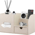 Fanousy Square Tissue Box Cover with Drawer Storage and Tray on Top, PU Leather Tissues Cube Boxes Holder, Modern Nightstand Organizer Caddy, Remote Control Holder for Bathroom, Bedside, Office, Home