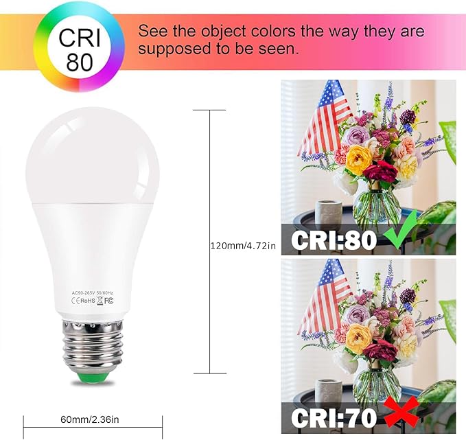 LED Color Changing Light Bulb with Remote Control, 10W E26 RGB+Daylight White 5700K LED Bulbs Dimmable with Memory Function, Ideal Lighting for Home Decoration,Stage,Bar,Party, 2 Pack