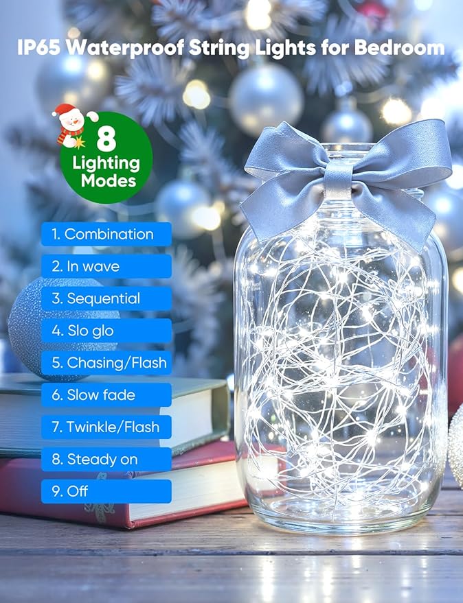 Minetom 20 Pack Fairy Lights Battery Operated String Lights 8 Modes, 7ft 20LED White Waterproof Silver Wire Twinkle Lights, Firefly Starry Moon Lights for Mason Jars DIY Christmas Wedding Party