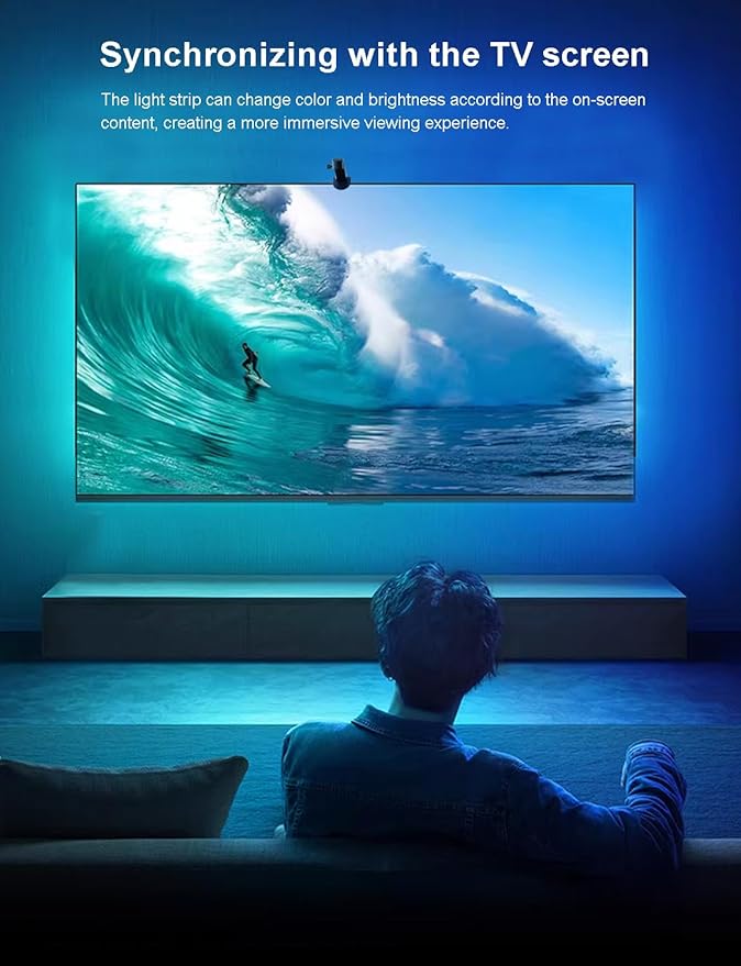 TV LED Backlight with Camera for 55-65 inch Screens, 13Ft LED Strip Lights Sync to Screen & Music, RGB Built in Chip Strip Lights Color Changing, Smart App Control, USB Power