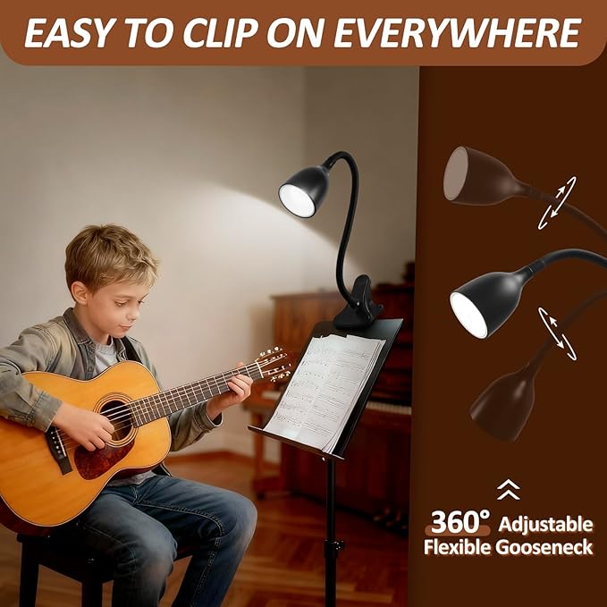 Desk Lamp for Home Office - Clip on Reading Light and Bed Headboard Clamp Lamp, Bedside Gooseneck Table Lamp, Clip on Desk Lamps, Eye-Caring Desk Lamp for College Dorm Room Study Lamp, Black