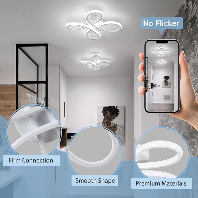 ADISUN Modern LED Ceiling Light, 6000K Semi Flush Mount Ceiling Light Fixture, Modern Unique Ceiling Lights for Living Room Bedroom Corridor Aisle Hallway, 2 Pack