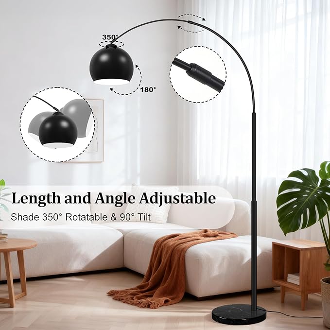 77” Arc Floor Lamp for Living Room, Upgraded Black Standing Lamp with Remote, 3 Color Temperatures&Brightness Adjustable, Arched Floor lamp for Bedroom, Office, Mid Century Modern Decor, Bulb Included