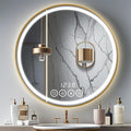 Wall-Mounted Round Bathroom Mirror with LED-Lights - Frame Vanity Mirrors (32" x 32", Gold)