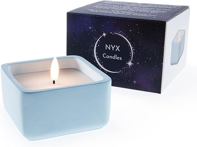 Square Flameless Candles (Blue) - LED Flickering Fake Candles - Made of Real Wax in a Cement Base - an Ideal Gift.