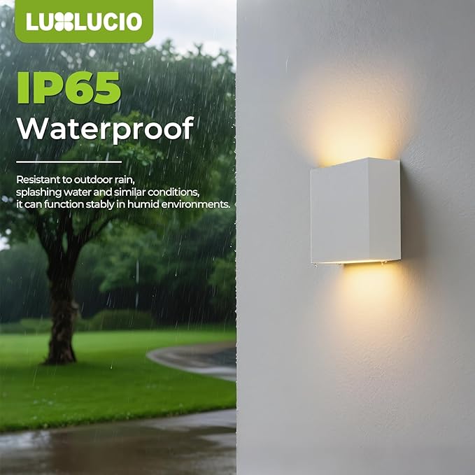2 Pack Indoor Outdoor White Up and Down LED Wall Light, Modern Bedroom/Porch Wall Lamp, IP65 Waterproof, 5%-100% Dimmable 18W 1620lm, 5CCT (2700K-5000K), CRI90+, 120V-277V