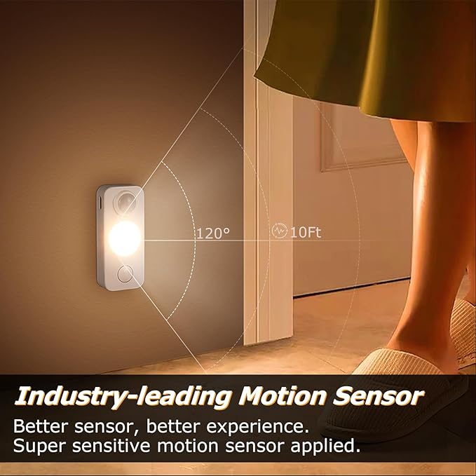 LED Motion Sensor Puck Lights, Rechargeable Cabinet Lights, Stick on Wireless LED Night Light for Closet, Drawer, Shelf, Under Cabinet, Warm White 8Pack, USB Charging Cord Included