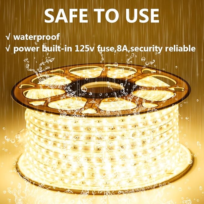 110V Led Strip Light Led Rope Lights Outdoor Indoor Use 3000K Warm White Waterproof Flexible Cuttable Connectable 131.2ft 40m 110V 2 Wire Ideal for Backyards Christmas Decorative Lighting