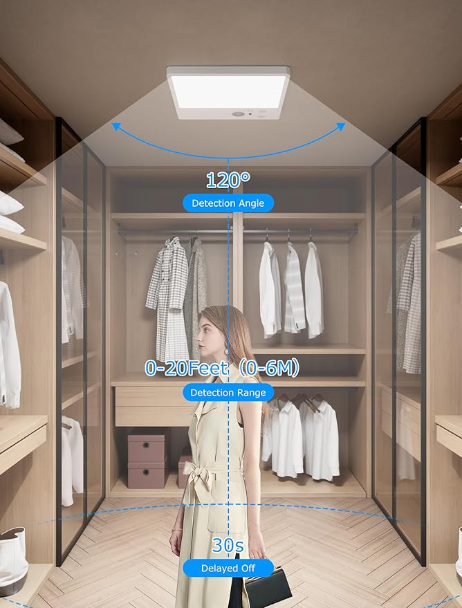Rechargeable Motion Sensor Light Indoor with Remote,Closet Lights Motion sensored,Magnetic Wireless Ceiling Light ,Motion Sensor Light Indoor,12000mAh Wireless Ceiling Light for Closet ShowerStairs