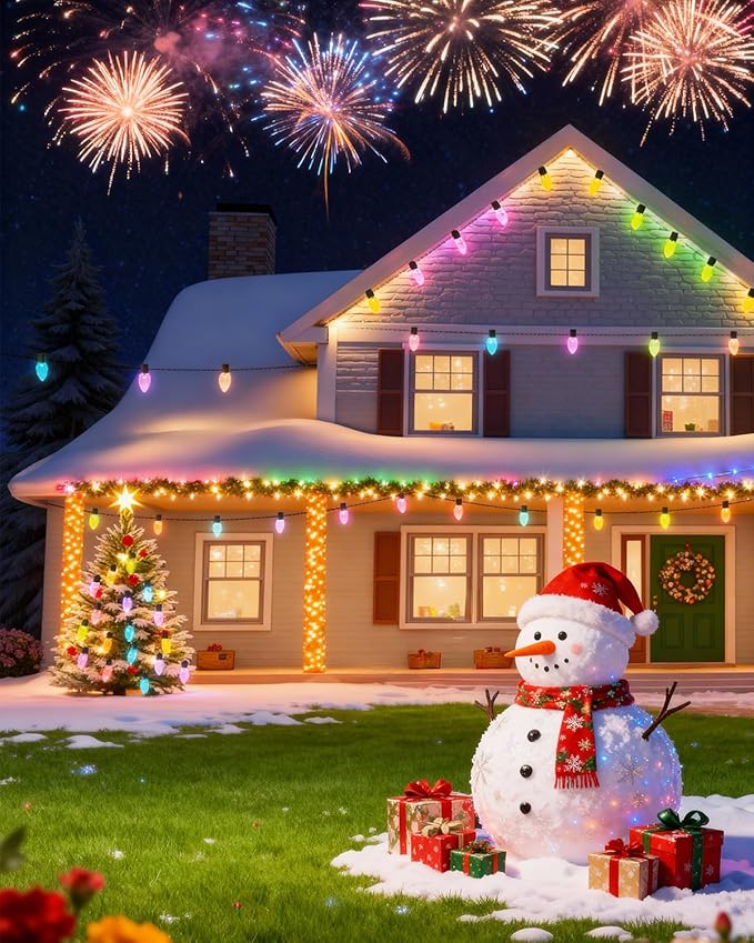 YAYZA! Smart C9 Christmas Lights Outdoor, 150 LED 115 FT RGB C9 String Lights with APP & Remote Control, 105 Modes, Music Sync, Connectable Waterproof Christmas Lights for Roofline Patio Xmas Decor