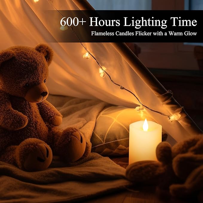 3x4 Flickering Flameless Candles Set of 1,Real Wax Pillar LED Candles with Battery,with Timer,4 inch Flameless Candles with Remote,for Christmas/Halloween/Party/Wedding,Ivory