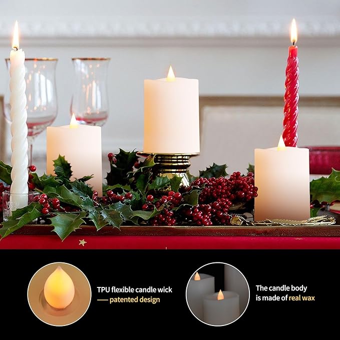 3″x4″ Flickering Flameless Candles Set of 3, 2AA Battery Life 600 Hours Battery Candles Flickering with Timer,4 inch Flameless Candles with Remote for Indoor/Outdoor, White