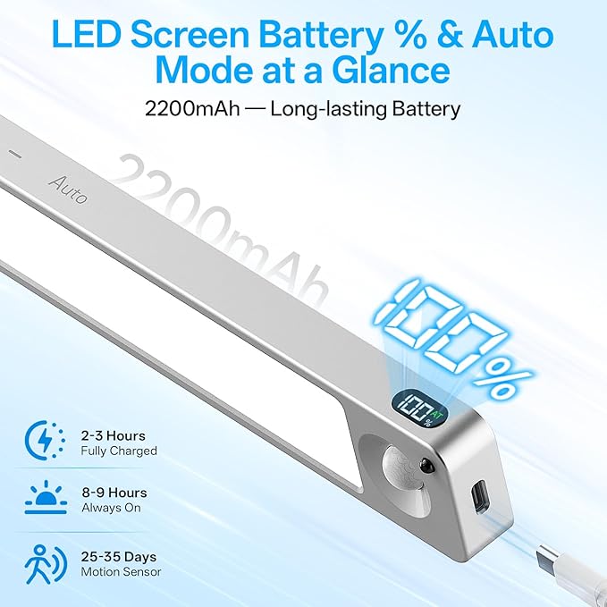 14.2inch Under Cabinet Lighting Wireless,Rechargeable Motion Sensor Light Indoor,3 Colors Dimmable,Magnetic Closet Lights with Remote,Under Counter Lights for Kitchen,Silver 5Pack