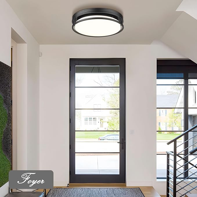 Darkaway Large LED Flush Mount Ceiling Light, 15inch Modern Dimmable Ceiling Lamp 5CCT Dimmable Black Ceiling Light Fixture for Bedroom Kitchen Hallway Entryway