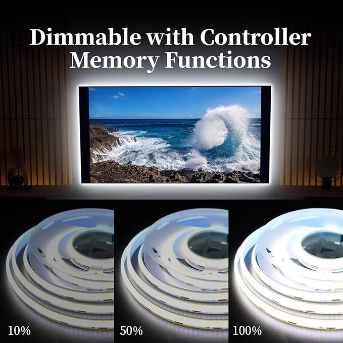 iNextStation 6.6ft 2M 5V USB COB LED Strip Light, 640LEDs 6000K Cold White USB LED Strips Dimmable CRI 93+ Flexible LED Tape Lights for TV Backlight, Under Cabinet, Mirror, Wardrobe, Home Decor