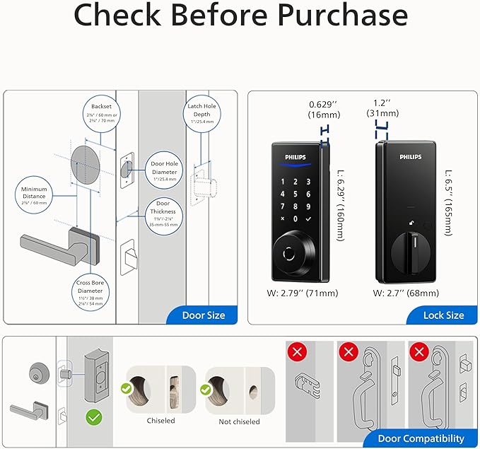 Philips Wi-Fi Smart Door Lock, Keyless Entry Door Lock with App Control,Fingerprint ID,Auto Lock,Keypad Deadbolt with Wi-Fi Bridge Adaptor