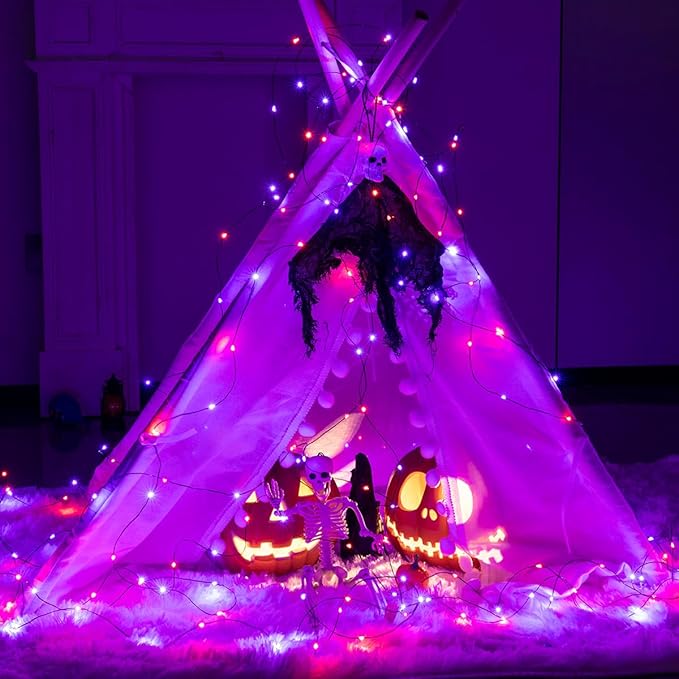 Halloween Fairy Lights 66FT 200 LED Waterproof Plug in Purple and Orange LED String Lights with Remote 8 Modes for Indoor or Outdoor, Patio, Backyard,Garden
