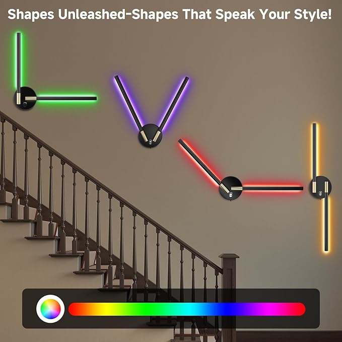 Wall Sconces with 360°DIY Independently Rotatable Lamp,10000mAh Rechargeable Battery Operated,Wireless Magnetic Wall Lights with Remote,RGB Colors&Dimmable,Wall Decor for TV/Mirror,Bedroom,Staircase