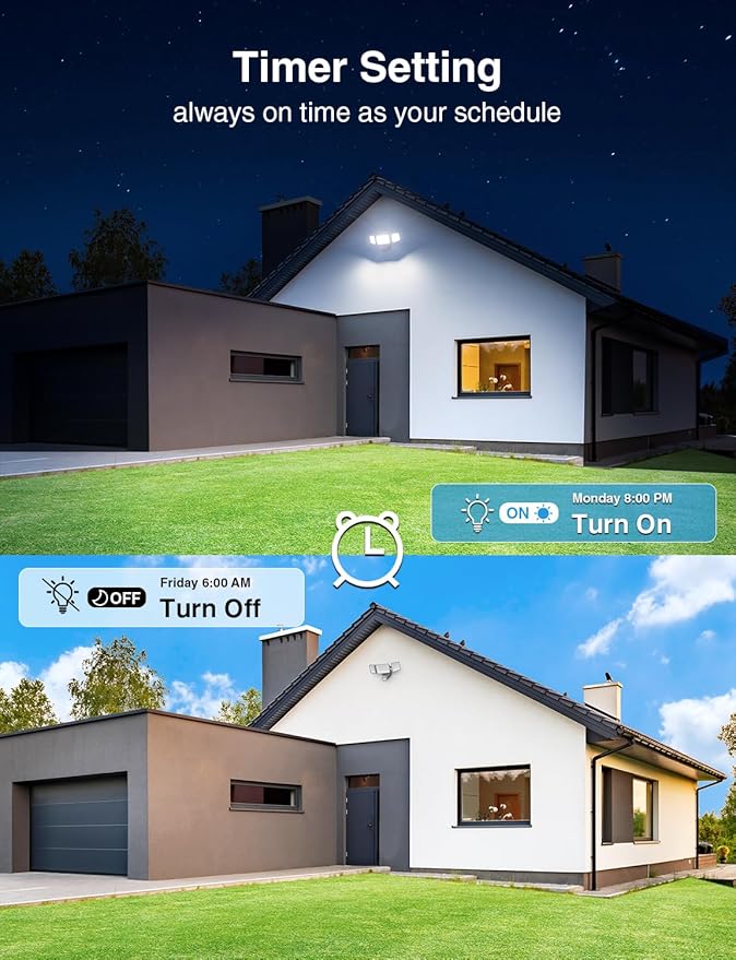 Onforu 100W 9000LM Smart LED Security Lights Motion Sensor Outdoor,WiFi Alexa Flood Light APP Control, 2500K-6500K, Motion Detector with Adjustable 3 Head, IP65 Wall Light for Yard (White)