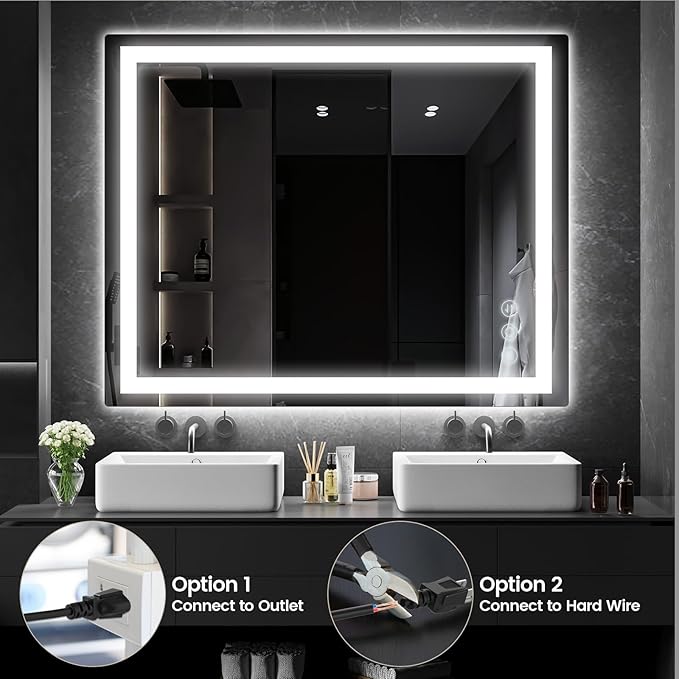 32"x 40" Bathroom Mirror for Over Sink, Anti-Fog LED Bathroom Mirror with Lights, Memory 3 Colors Modes & Dimmable Bathroom Vanity Mirror