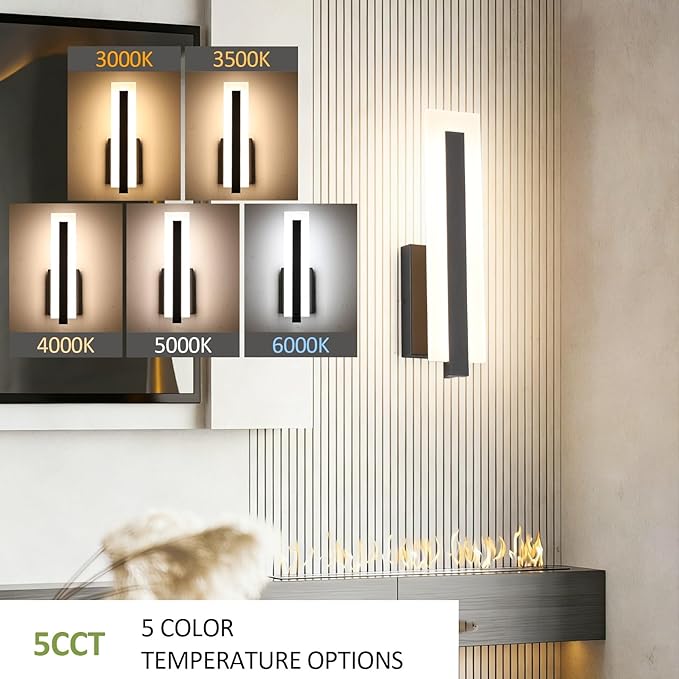 Tipace Hardwired Black Dimmable Modern LED Wall Sconce 2 Packs 3000K 3500K 4000K 5000K 6000K Indoor Wall Lights Up and Down Wall Mount Light for Living Room Bedroom Hallway Corridor(5CCT)