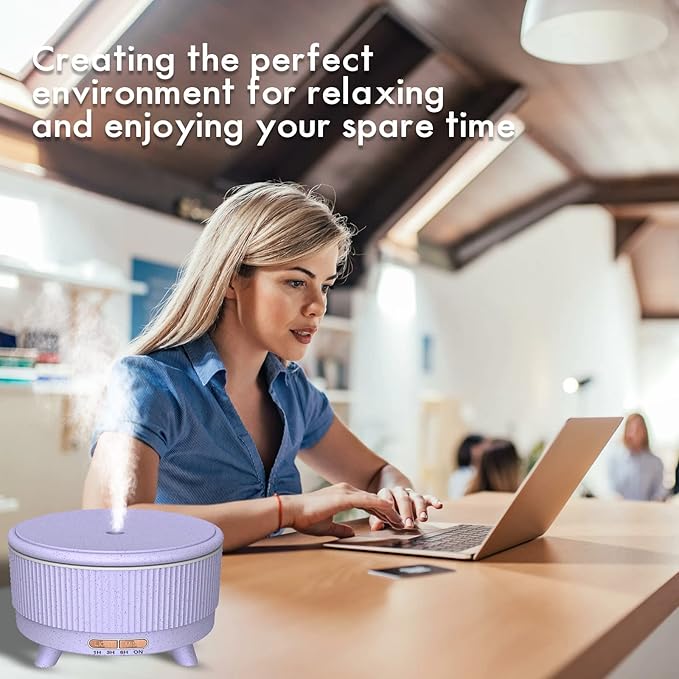 Diffusers for Essential Oils Large Room Humidifier, 500ml Aromatherapy Diffuser Cool Mist Humidifier with Remote Control,7 Colors Lights & 3 Mist Mode Waterless Auto Off for Women Office Light Purple