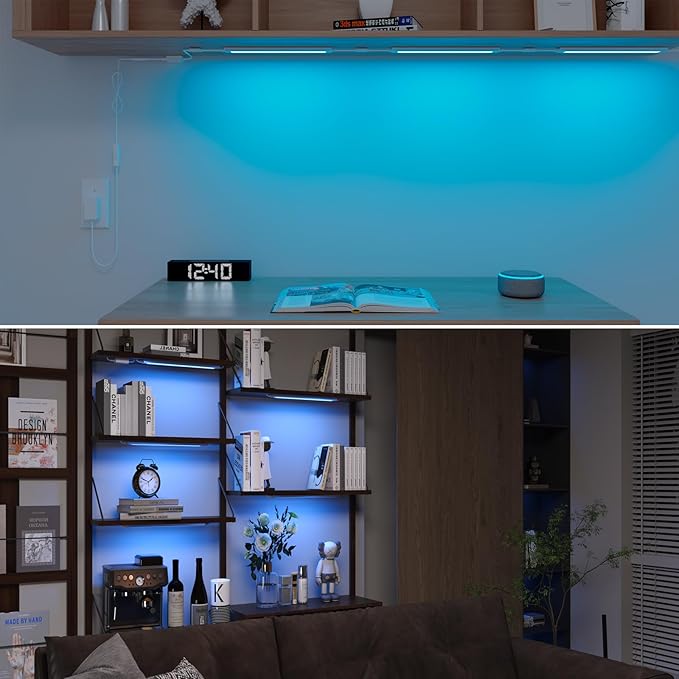 LAMPAOUS LED Under Counter Lights Fixtures for Kitchen,Smart Cabinet Lighting Strips Plug in Compatible with Alexa,Google Assistant,App,RGB Color Changing & White Dimmable,12Inch Linkable,Bright,3pcs